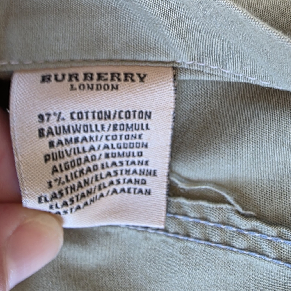 Burberry Army Green Button Down Shirt with Nova Check Trim - Picture 14 of 16